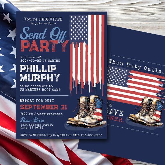 Invitation Military Send Off US Flag Boots Party Going Away