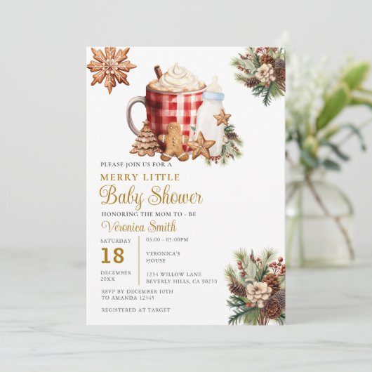 Invitation Milk bottle A Merry Little Baby Shower Gingerbread (Debout devant)