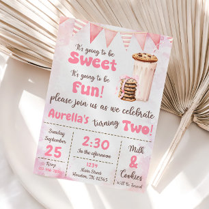 Invitation Milk Et Cookies Fille 2e fête d'anniversaire