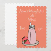 Invitation Milkshake rose à la fraise rétro pour fête de fill (Devant / Derrière)