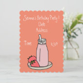 Invitation Milkshake rose à la fraise rétro pour fête de fill (Debout devant)