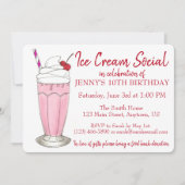 Invitation Milkshake rose Crème de glace Social Anniversaire (Devant)