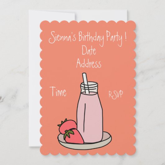 Invitation Milkshake rose fraise rétro fête de filles (Devant)