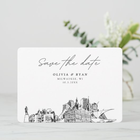 Invitation Milwaukee Mariage Moderne Enregistrer la date (Debout devant)