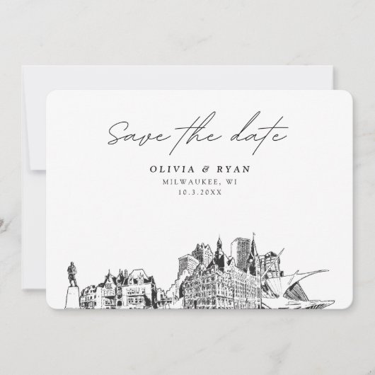 Invitation Milwaukee Mariage Moderne Enregistrer la date (Devant)