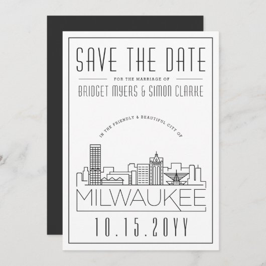 Invitation Milwaukee Mariage | Skyline stylisée Enregistrer l (Devant / Derrière)