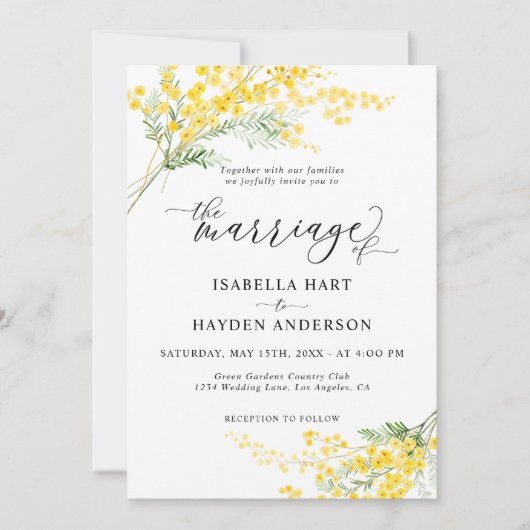Invitation Mimosa jaune Silver Wattle Floral Mariage moderne (Devant)