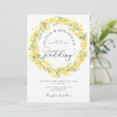 Invitation Mimosa jaune tout en 1 Budget QR Code Mariage (Debout devant)