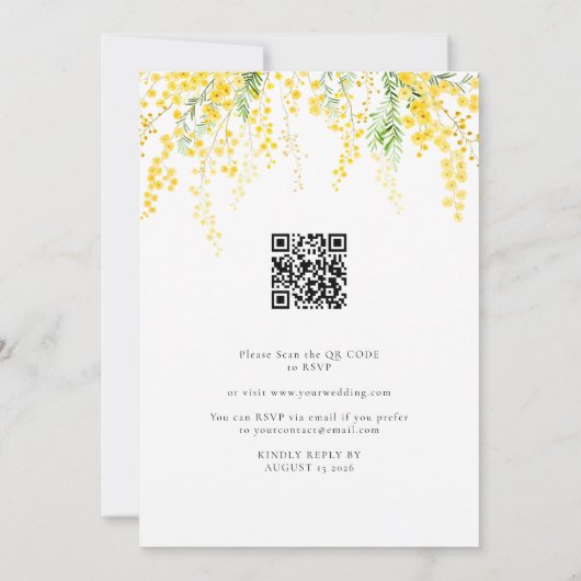 Invitation Mimosa jaune tout en 1 Budget QR Code Mariage (Dos)