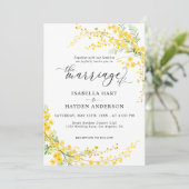 Invitation Mimosa Jaune Vague Argent Fleur Printemps Mariage (Debout devant)