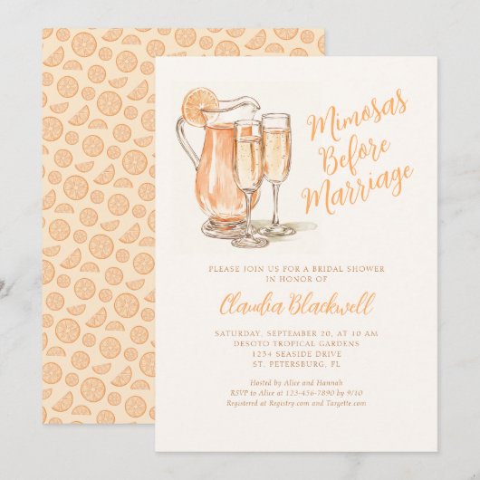 Invitation Mimosas avant la Fête des mariées du mariage (Devant / Derrière)