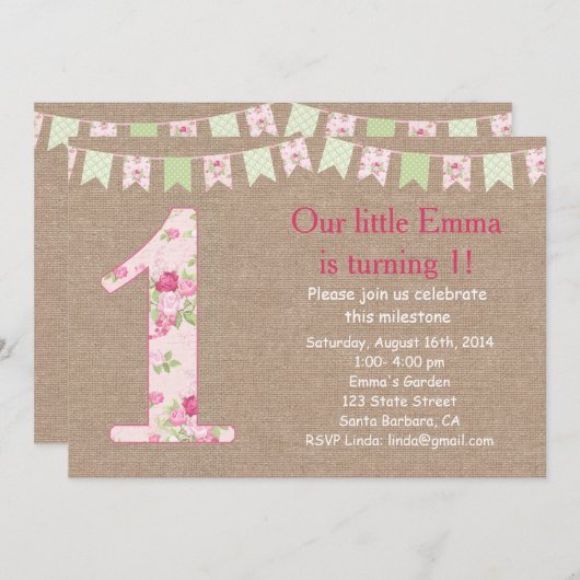 Invitation minable chic et première d'anniversaire (Devant / Derrière)