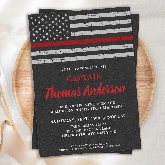 Invitation Mince Pompier de la Ligne Rouge Retraite