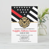 Invitation Mince Red Line Drapeau Pompier pompier Diplôme (Debout devant)