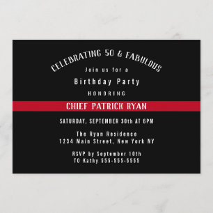 Invitation Mince Red Line Firefighter Drapeau fête d'annivers