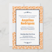 Invitation Miner Orange Floral Damask Photo Graduation (Devant)