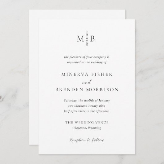 Invitation Minerva Moderne Mariage élégant (Devant / Derrière)
