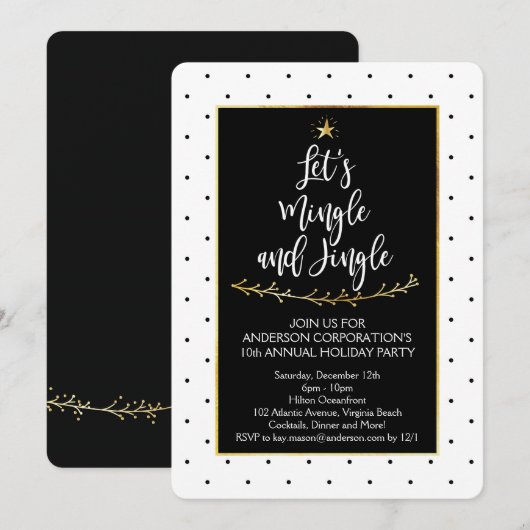 Invitation Mingle et Jingle Black White Gold Christmas Party (Devant / Derrière)