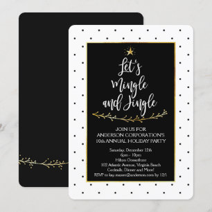 Invitation Mingle et Jingle Black White Gold Christmas Party
