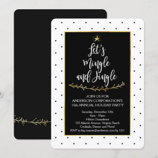 Invitation Mingle et Jingle Black White Gold Christmas Party