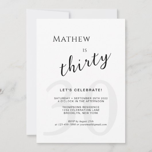 Invitation Mini-âge Noir Superposition Script Adulte Annivers (Devant)