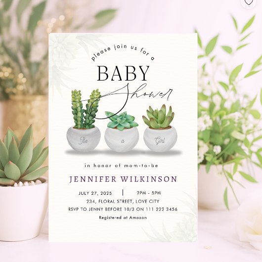 Invitation Mini Baby shower De Verdure Succulent
