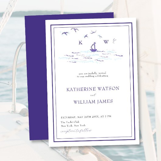 Invitation Mini bateau à voile Yacht Waves Frame Mariage mode