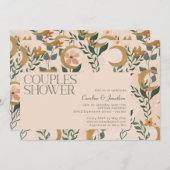 Invitation Mini Boho Blush Floral Moon Couples Douche (Devant / Derrière)