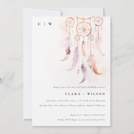Invitation Mini Boho Feather Dreamcatcher Couples Douche (Devant)