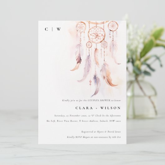 Invitation Mini Boho Feather Dreamcatcher Couples Douche (Debout devant)
