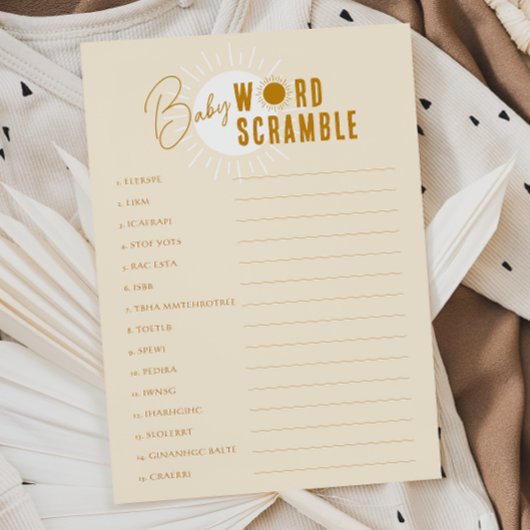Invitation Mini Boho Sunshine Baby Word Scramble Card