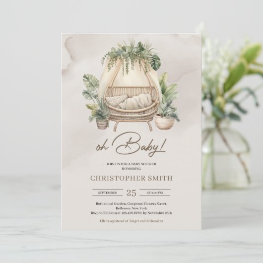 Invitation Mini Boho tropical verdure bébé bébé bébé bébé béb (Debout devant)