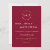 Invitation Mini Bourgogne Or Luxe Monogramme Mariage chic (Devant)