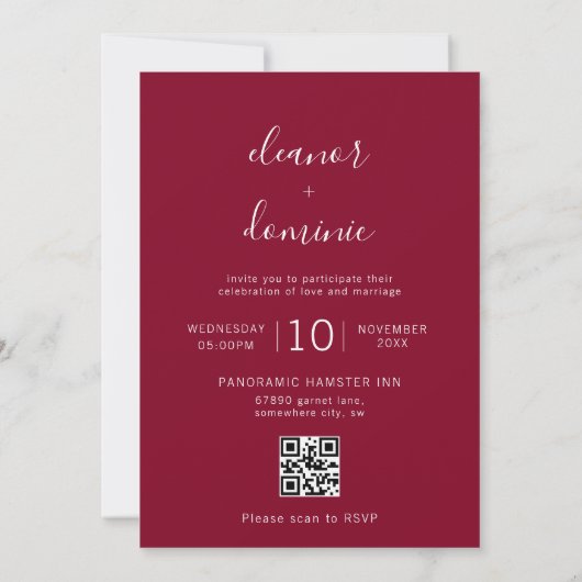 Invitation Mini-Bourgogne photo RSVP QR Code Mariage (Dos)