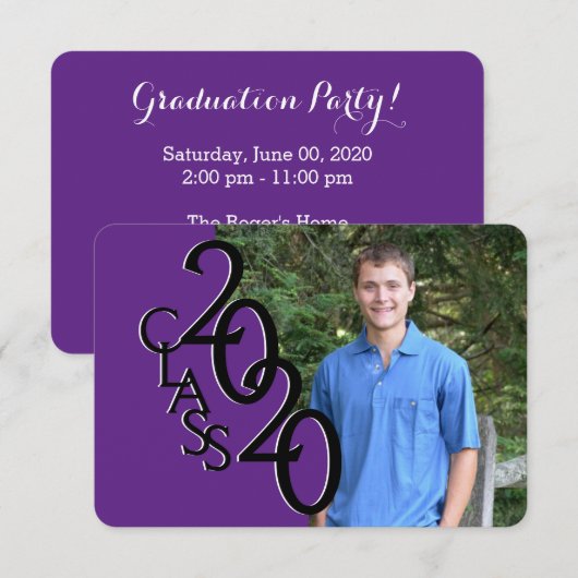Invitation Mini Classe de 2020 Purple Photo Graduation (Devant / Derrière)