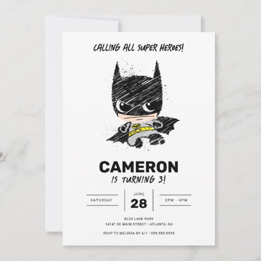 Invitation Mini classique Batman Croquis Anniversaire (Devant)