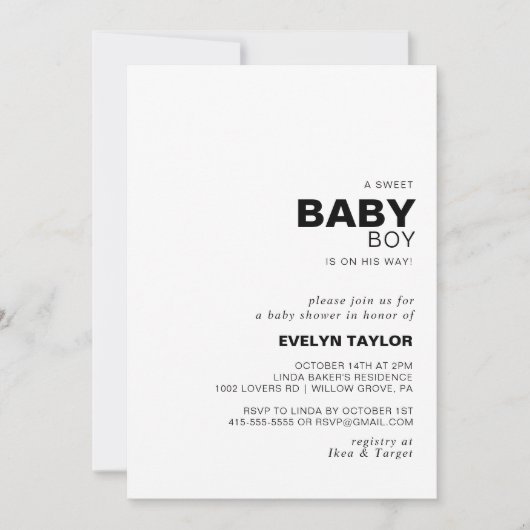 Invitation Mini Elegant Formal Baby Boy douche (Devant)
