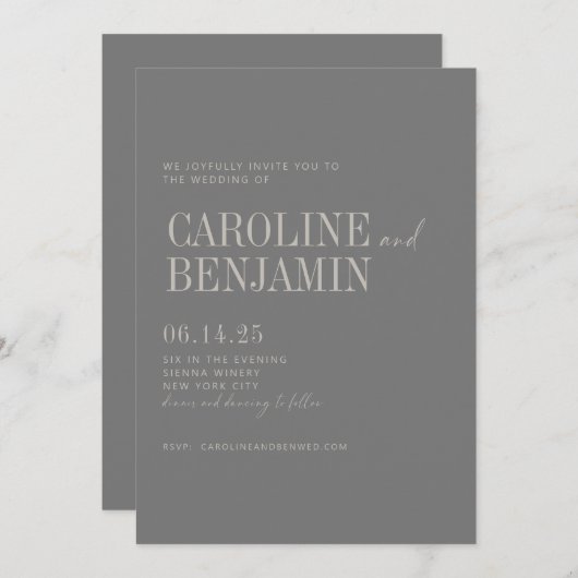 Invitation Mini Élégant Taupe foncé Script Mariage RSVP (Devant / Derrière)