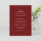 Invitation Mini Formal Bourgogne Gold Script Mariage musulman (Debout devant)
