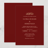 Invitation Mini Formal Bourgogne Gold Script Mariage musulman (Devant / Derrière)