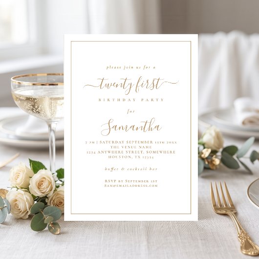 Invitation Mini-Gold Script Bordure 21ème anniversaire