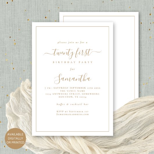 Invitation Mini-Gold Script Bordure 21ème anniversaire