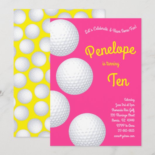 Invitation Mini Golf Balls Anniversaire de enfant Party Sport (Devant / Derrière)