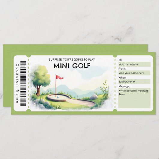 Invitation Mini Golf Gift Certificate (Devant / Derrière)