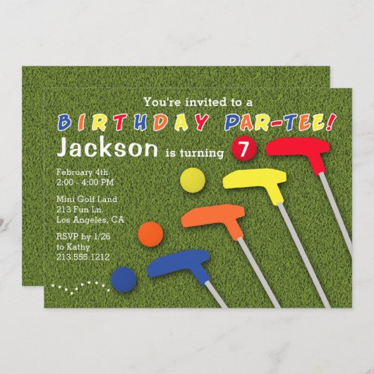 Invitation Mini Golf Parc-Tee Putt Putt Boy's Birthday (Devant / Derrière)