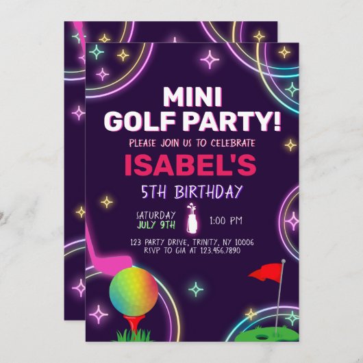 Invitation Mini Golf Party Birthday (Devant / Derrière)