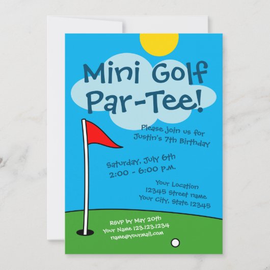 Invitation mini golf pour enfants golf miniature fêtes d'anni (Devant)