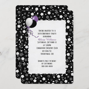Invitation mini-impression florale noire et blanche