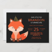 Invitation Mini mignon Petit Fox Zigzag Noir Anniversaire (Devant)
