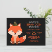 Invitation Mini mignon Petit Fox Zigzag Noir Anniversaire (Debout devant)